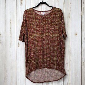 Lularoe Irma Half Sleeve Tunic High Low Polyester Blend Sz Sm Red Yellow Floral